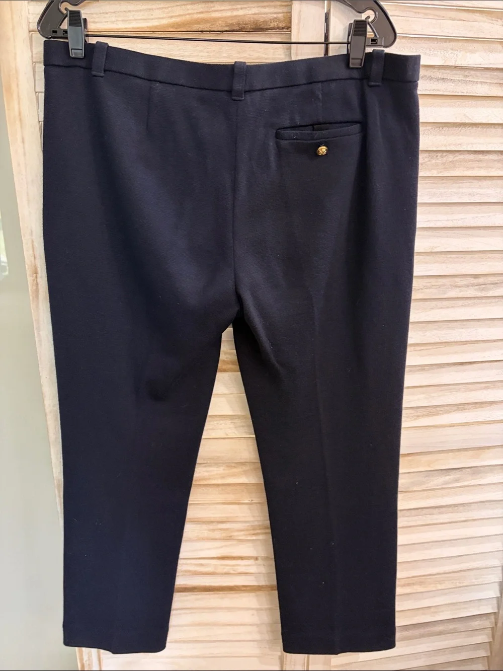 Tory Burch Dark Nacy Straight-Leg Pants with Gold Logo Tab